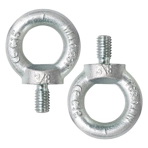 Image of 3 /8 inch-16 UNC Standard Lifting Eye Bolts, Drop Forged Galvanized Threaded Fastener, C15 Stainless Steel Ring Shape Lifting Eye Bolts, 2 Packs
