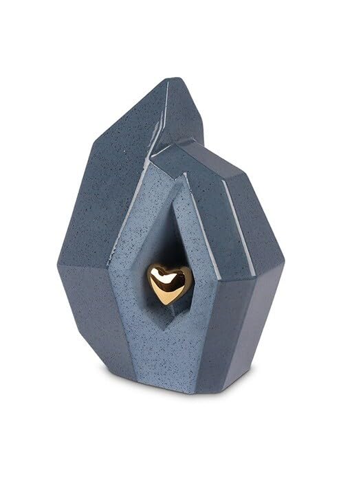 Urne funéraire céramique bleu coeur or pour protéger les cendres durablement