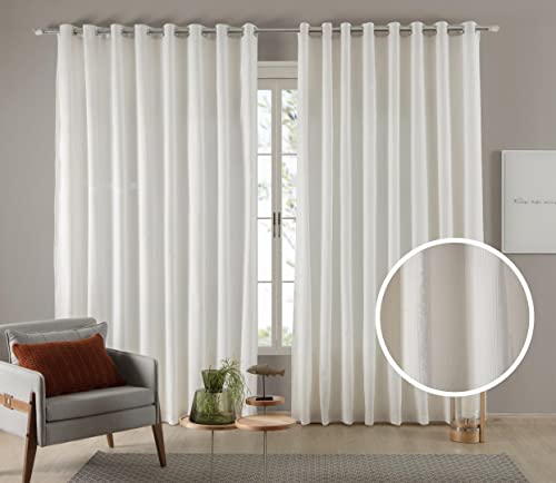 Cortina Tecido Linho Rústico Palha 3,00M x 2,40M Com Ilhós Cromado Para Varão Simples