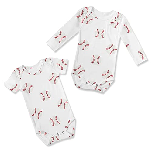 Image of Sweet Jojo Designs Red White Baseball Patch Sports Boy 0-6M Baby Clothes Bodysuit Short Long Sleeve Newborn Infant Bodysuits