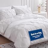 LANE LINEN - Juego de edredón plisado de 7 piezas, ropa de cama con edredón, sábanas, fundas de almohada y fundas...