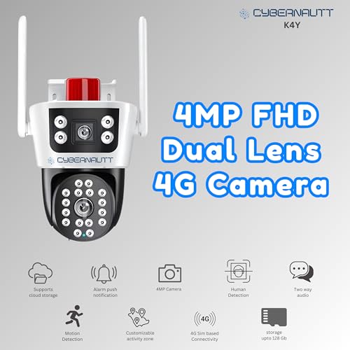 Image of XUGA - Cybernautt Series K4Y 4MP Dual Lens PTZ 4G Sim Wireless Outdoor CCTV Camera with Dual View | 360 | Night Vision | Motion Detection| Siren Alarm| Outdoor | Gym | Farm | Use Air-tel 4G Sim