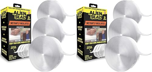 Alien Draft Seal Insulation Tape 49 Feet Transparent Silicone Weather Stripping Door Seal Strip and Under Door Draft Stopper for Window Seal and Door Bottom Seal As Seen On TV- Pack of 2