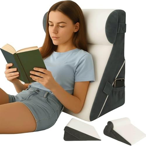 Bed Wedge Pillow, 3-in-1 Memory Foam Sleeping Support Pillow with Headrest Adjustable Incline Cushion for Acid Reflux, Gerds, Back Pain, Snoring, Leg Elevation with Washable Cover, Rest Pillow