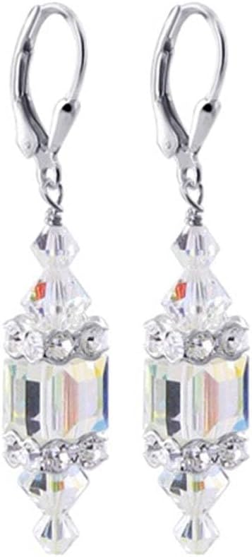 925 Sterling Silver Drop Earrings with Cube Austrian Crystals