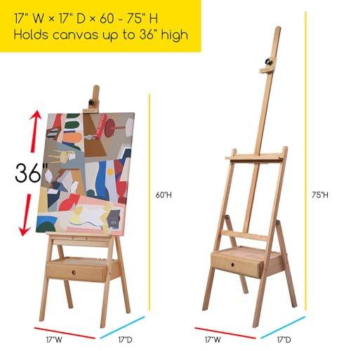 MEEDEN Painting Easel with Storage Drawer, Studio H-Frame Easel- Adjustable (60"~75") Solid Beech Wood Easel Stand for Painting for Adults, Holds Canvas Art up to 35",Natural - Image 2