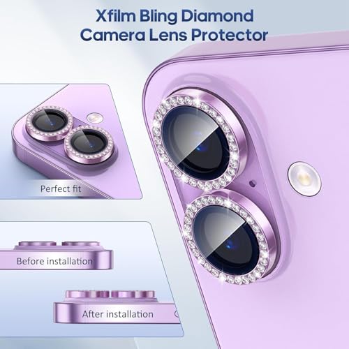 Image of Choiche for iPhone 17 Camera Lens Protector Bling, Individual Diamond Metal Ring with 9H Hardness, Scratch-Proof Camera Screen Protector, Stylish Accessories, Case Friendly (Purple Diamond)