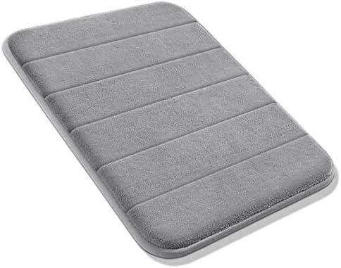 Yimobra Memory Foam Bath Mat, 43 x 61 cm, Soft and Comfortable, Super Water Absorption, Non-Slip, Thick, Machine Wash, Easier to Dry for Bathroom Floor Rug, Gray