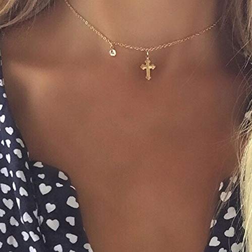 TseenYi Collier ras du cou avec pendentif en forme de croix en cristal doré pour femmes et filles Cover
