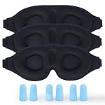 3 Pack 3D Contoured Sleep Eye Mask - with 3 Pack Ear Plugs – Soft Breathable Blackout Sleeping EyeMask for Men Women Adults – Lightweight Zero Pressure Eye Cover for Travel Naps Night Shift Meditation