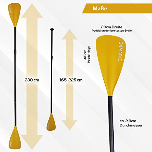 Foto von 24MOVE® Paddel Doppelpaddel 2 in 1 Teleskoppaddel Stechpaddel für SUP Stand Up Board, Kajak, Leicht aus Aluminium 230cm, verstellbar