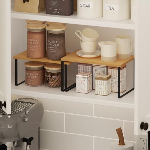 Furinno RAVEL Kitchen Countertop Organizer Set of 2, Nesting Counter Shelves, Kitchen Storage, Expandable, Stackable, Spice Rack, for Kitchen, Pantry, Coffee Bar, Beech by Furinno - Used condition - Image 2