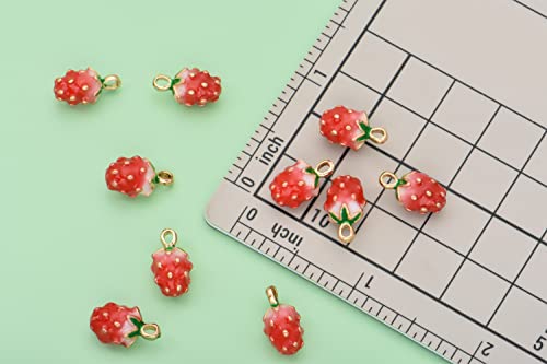 Image of VIDRIO Pack of 80 3D Strawberry Enamel Charms Colored Pendants Hawaii Style Accessories for Necklace Bracelet Jewelry Making DIY Crafting