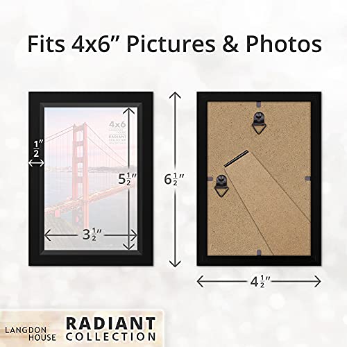 Langdon House 4X6 Picture Frames (Black, 3 Pack), Modern W/Beveled Accent, Tabletop Easel And Wall Hanging Hooks Included, Radiant Collection #TOP1