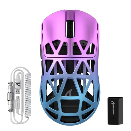 ATTACK SHARK R2PRO 45g SUPERLIGHT Magnesium Alloy Mouse, PixArt PAW3950 Sensor, 42000DPI, 8000Hz Wireless Polling Rate, 2.3G/BT/Wired Gaming Mouse, Programmable Mice with Coiled Cable, PC/Mac, Purple