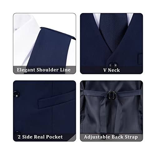 Jpf Mens Formal Suit Vest, Navy Blue Business Suit Vests For Men, Slim Fit Solid Wedding Dress Waistcoat Vest Xl #TOP5