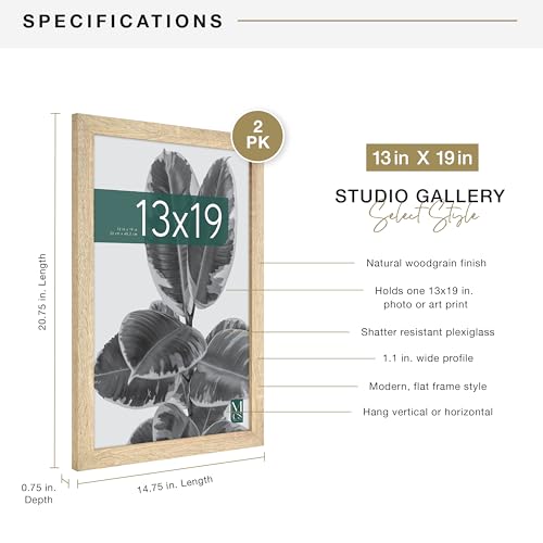 MCS Studio Gallery 13x19 Picture Frame Natural Woodgrain, Rectangle Photo Frame for Photos, Posters & Art Prints (1-Pack)