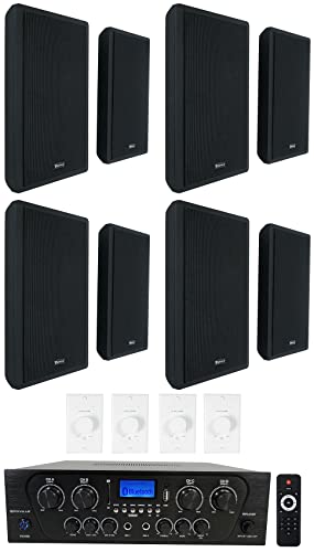Rockville 4-Room Home Audio Kit Stereo+8 Black Slim Wall