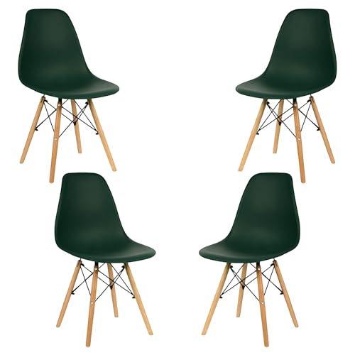 Samborella Pack 4 sillas de Comedor Modernas, Estilo nórdico, Asiento de plástico y Patas de Madera, sillas para Cocina y salón (Verde Oscuro)