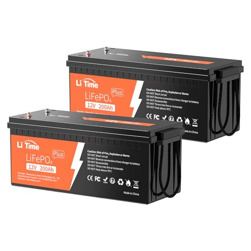 Litime 2-Pack 12V 200Ah LiFePO4 RV Battery, 2560Wh, 200A BMS