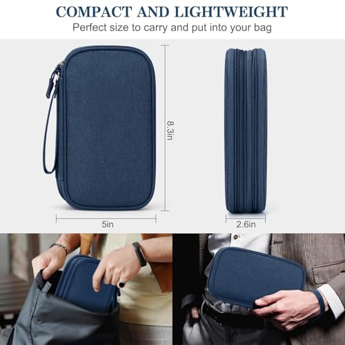 Image of FYY Electronic Organizer, Travel Cable Organizer Bag Pouch Electronic Accessories Carry Case Portable Waterproof Double Layers Storage Bag for Cable, Cord, Charger, Phone, Earphone, Medium Size, Navy