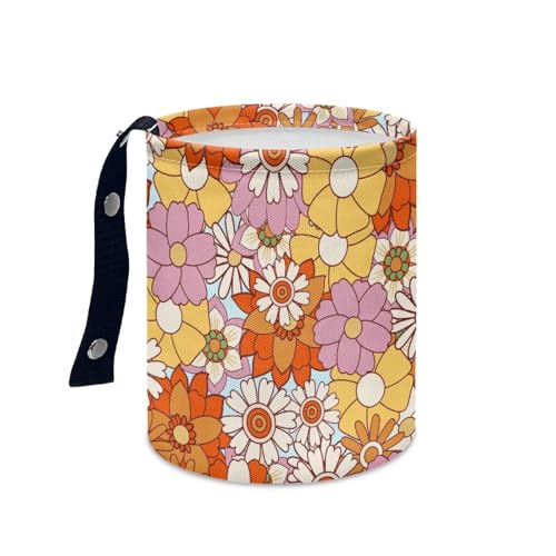 Image of Cute Car Trash Can Seat for Car Front Seat, Back Seat, Floor, Headrest, Rubbish Bin Bright Hippie Flower Print Car Accessories Interior Universal Collapsible Trash Can