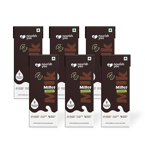 Image of Nourish You Plant Based Millet Mlk with goodness of Ragi, Jowar, Bajra & Oats | Dairy Free | Preservatives free |Healthy Vegan Creamy Mlk Unsweetened| Chocolate Flavour Mlk |1.2L (200 ml each x 6)