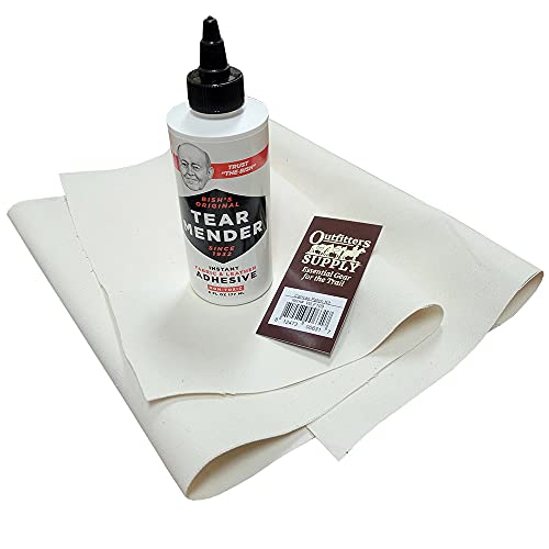 Outfitters Supply Canvas Patch Kit to Repair Pop-Up Campers, Canvas Tents, Boat Covers, Tarps | Over 2 SQ Feet (10in x 30in) of 10oz Canvas & 6oz Bottle of TearMender Glue