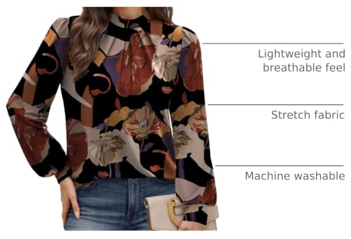 Image of WIHOLL Long Sleeve Shirts for Women Mock Neck Tops Pleated Front Blouses Dressy Casual Spring Fall Clothes 2026 Fashion