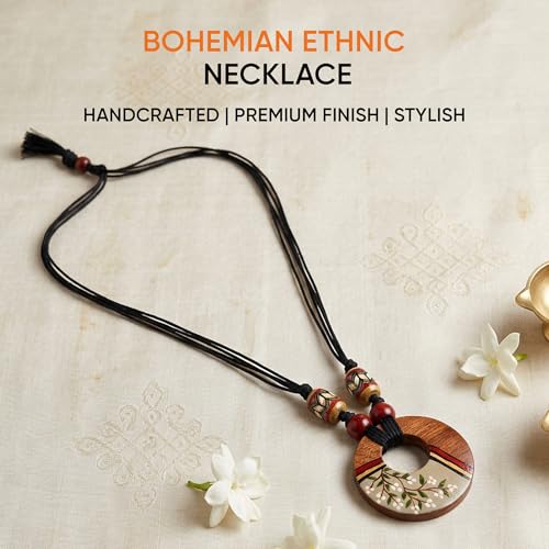 Image of AAKRITI ART CREATIONS Boho & Tribal Handcrafted Necklace Collection | Jute, Wooden & Brass Pendant Designs | Ethnic Collar, Loop & Statement Jewelry for Women | Artisan Festival & Everyday Wear
