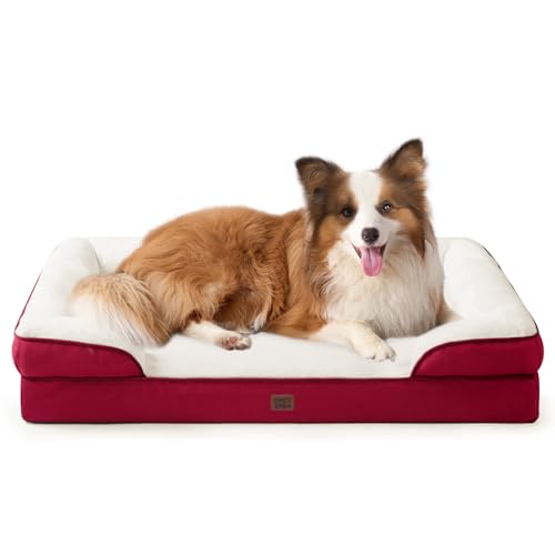 Image of EHEYCIGA Orthopedic Dog Beds for Extra Large Dogs, Waterproof Memory Foam XL Pet Bed with Sides, Non-Slip Bottom and Egg-Crate Foam Big Dog Couch Bed with Washable Removable Cover,Red
