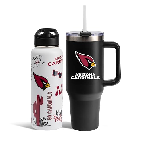 The Memory Company Officially Licensed NFL - Arizona Cardinals 34oz Team Spirit Water Bottle and 40oz Game Day Tumbler with Straw Set