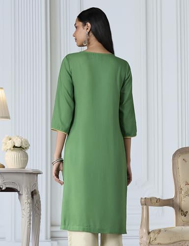 Image of Amazon Brand - Myx Women Embroidered Straight Fit Kurta (Available in Plus Sizes)
