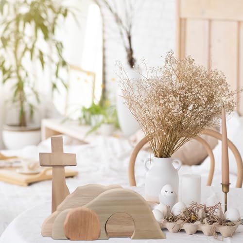 SPERMUOY Osterszene Holz Osterkrippe,Ostern Auferstehungsszene Auferstehung Holzdekoration,Jesus Krippe Szene Dekorationen,Hölzerne Osterszenen,Osterszenen Set für Ostern Tischschmuck Dekoration