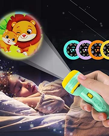 Image of 3 Slides 24 Pictures Clear Projection Slide Flashlight Projector Torch for Kids, Mini Flash Light Projector Toys for Kids, Lighting Toys for Kids 1, 2 & 3 Year Old Random Multicolor