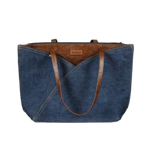 bhastra Classic Denim Tulip Tote Bag | 3 Compartment | Vegan Leather | Laptop | Tote Bags for Women For Office Use, Work | Ladies Stylish Shoulder Bag | Ethically Sourced-picture-49