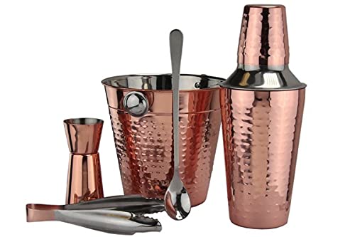 Acense Cocktail Shaker Set, Copper 5pc Set Professional Bartender Set for Home Bar, Including Strainer, Muddler, Jigger & Other Bar Accessories, Gift Box Included