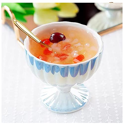 YOKIOU Eisbecher Eisschalen Keramik bunt mit Fuß 340ml, Eisgläser, Dessertgläser (1*Blau) Cover