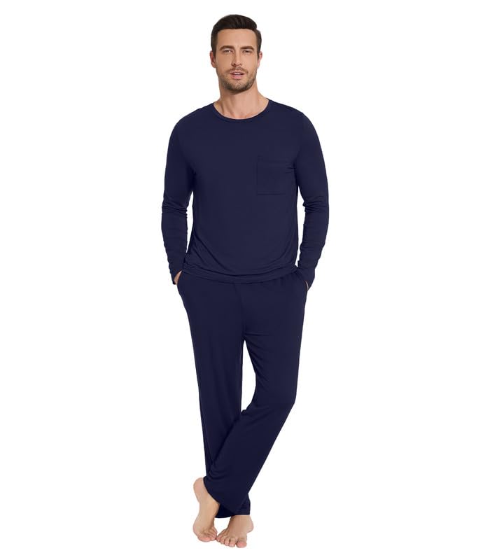 WiWi Men's Pajamas Set Lightweight Sleepwear Long Sleeve Sleep Shirt and Long Pants Viscose from Bamboo Lounge Sets S-XXL