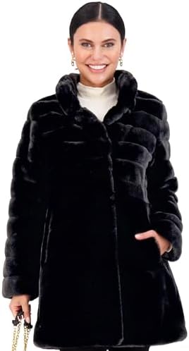 Jones New York Long Faux Fur Coat for Women - Fake Fur Jacket Win...
