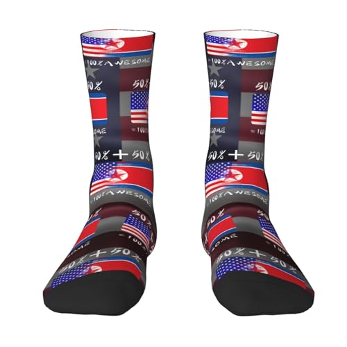 Half America Half North Korean Adult Polyester Crew Socks Breathable Moisture-Wicking Athletic Running Gym7 - Main Image