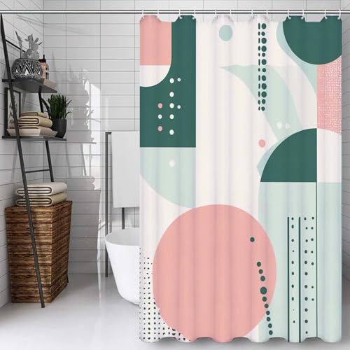 Rideau de douche 160x160 vert géométrique anti-moisissure - 3