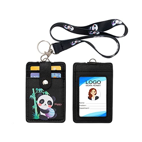 Image of Badge Holder Lanyard, Cute Panda Neck Pouch Lanyard ID Card Holder Wallet with Keychain for Students Boys Girls Men Women
