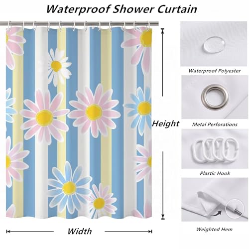 Rideaux de douche fleur tissu polyester imperméable 150x170cm lavable en machine