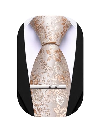 Image of Barry.Wang Floral Ties for Men Flower Necktie with Tie Clip Formal