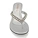 ESSEX GLAM Womens Low Heel Wedge Diamante Flip Flop Silver Synthetic Toepost Sparkly Slip On Sandals 10 B(M) US