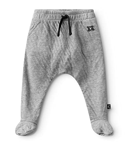 Image of NUNUNU Baby Footed Baggy Pants. Unisex Cotton Harem Bottoms, for Newborn Girls and Boys, Heather Grey, NB