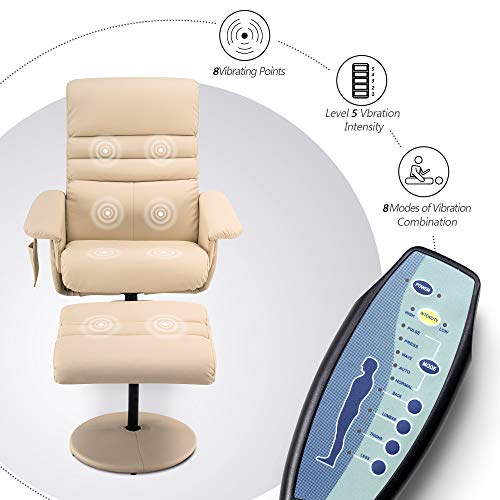 Mcombo Recliner With Ottoman, Reclining Chair With Massage, 360 Swivel Living Room Chair Faux Leather, 7902 (Creme White) #TOP3