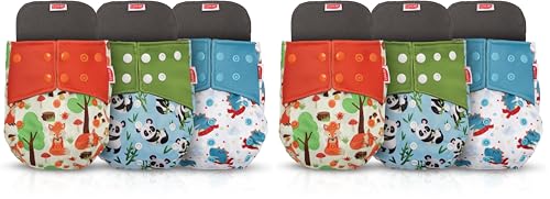 Image of LuvLap Reusable Baby Cloth Diapers Combo Pack of 6 (3 Shell + 3 Pads) Double Leak Guard, High Absorption, Stain-Proof Comfort & Protection, 3m+, Rash Free, Adjustable Waist & Height with Snap Buttons