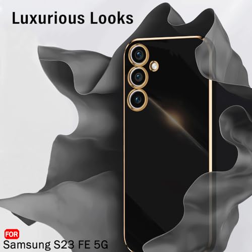 Image of TheGiftKart Luxurious Chrome-Plated Back Cover Case for Samsung Galaxy S23 FE 5G | Raised Lips for Camera & Screen Protection | Shockproof Design | Stylish Back Cover Case for Samsung S23 FE (Black)